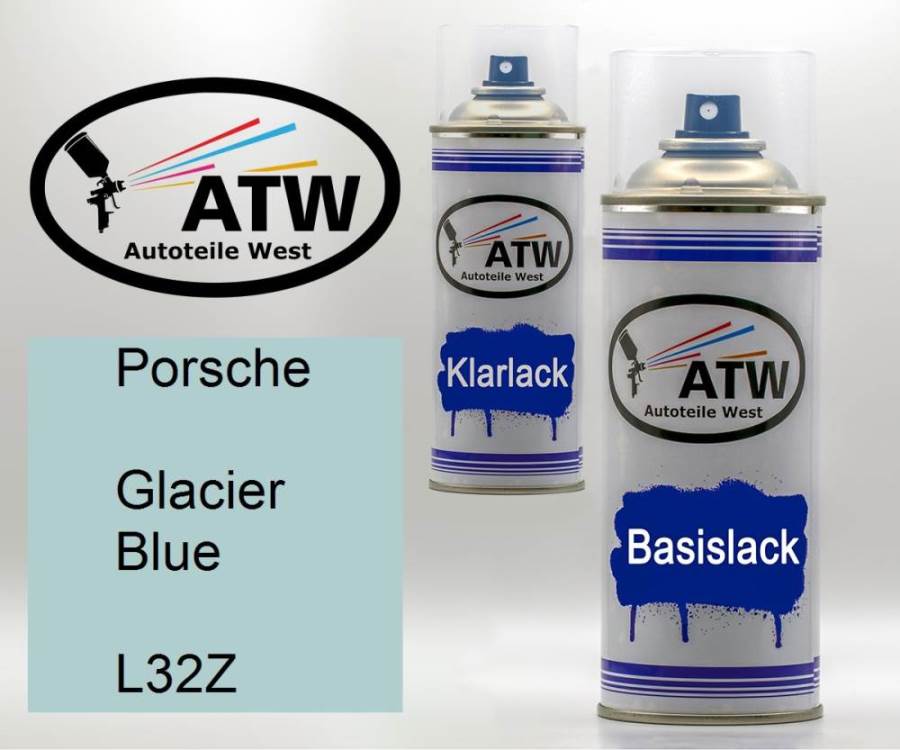 Porsche, Glacier Blue, L32Z: 400ml Sprühdose + 400ml Klarlack - Set, von ATW Autoteile West.